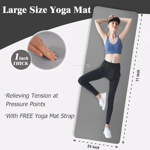 Miniatura 2 de BalanceFrom Tapete de Yoga de 1 Pulgada Extra Grueso Tapete de Ejercicio de Alta Densidad con Superficie Antideslizante y Correa de Transporte
