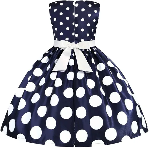 Miniatura 2 de Vestido vintage de lunares para niñas pequeñas vestido de princesa Rockabilly Dot para niñas blanco 5-6 años