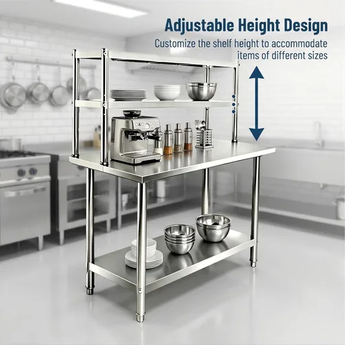 Miniatura 6 de KUARBARR Estante de encimera de acero inoxidable, estante de cocina de metal de 12 x 30 pulgadas, 2 niveles, estantes de acero inoxidable ajustables