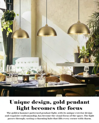 Miniatura 2 de Paquete de 2 luces colgantes doradas para isla de cocina, lámpara colgante de cúpula martillada de 12 pulgadas, luces colgantes de cocina de granja