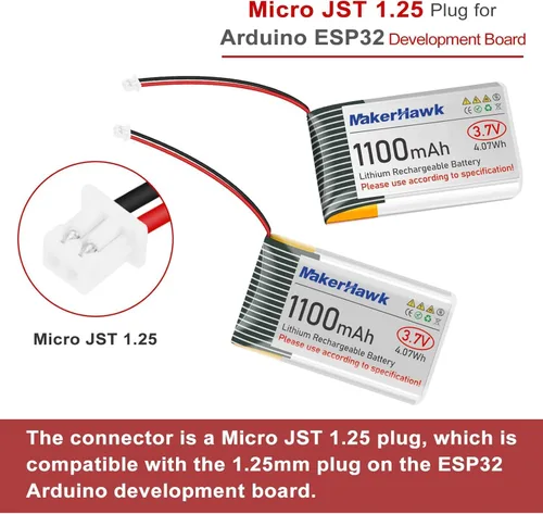 Miniatura 2 de MakerHawk Batería LiPo de 3.7 V 1100 mAh 102540 recargable 1S batería de polímero de litio con placa de protección, cinta de goma aislada, enchufe