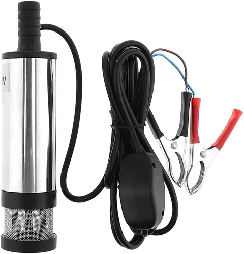 Bomba sumergible eléctrica de diesel, 12V 3.8cm plateada portátil de aleación de aluminio bomba eléctrica sumergible para coche, bomba de barril de