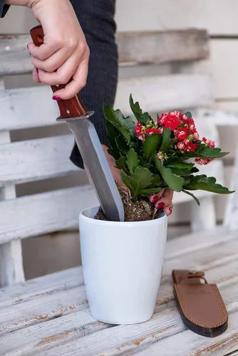 Miniatura 7 de Cuchillo Hori Hori - Herramienta de jardinería para jardinería, excavación, deshierbe, corte, plantación con funda de cuero, hoja de acero