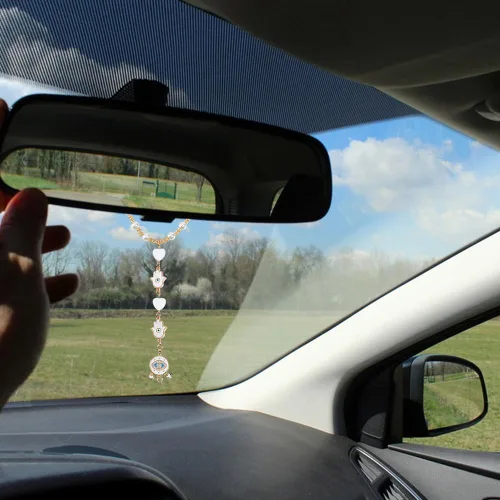 Miniatura 5 de Adorno colgante de coche de ojo malvado Hamsa, espejo retrovisor de ojo malvado, decoración de cuentas de buena suerte, accesorios de automóvil