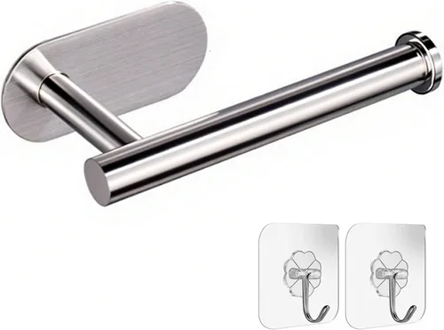 WYSE Portarrollos de papel higiénico autoadhesivo plateado, soporte para papel higiénico para baño, RV, sin perforar, soporte para rollo de papel