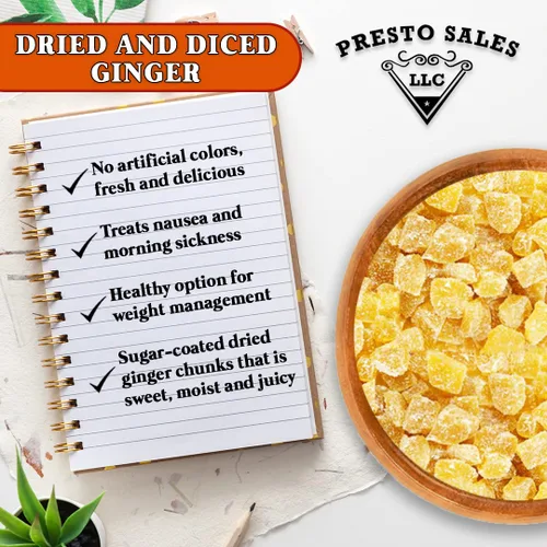 Miniatura 4 de Presto Sales Crystallized Ginger Pieces - Piezas de jengibre confitado seco sin sulfuro de 16 onzas Piezas de 0.198 a 0.198 pulgadas Todo