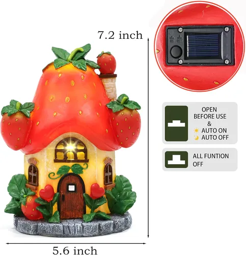Miniatura 2 de Casas solares de jardín de hadas, decoración de hadas para exteriores, casas de fresa con luz solar para patio, balcón, patio, adorno de césped