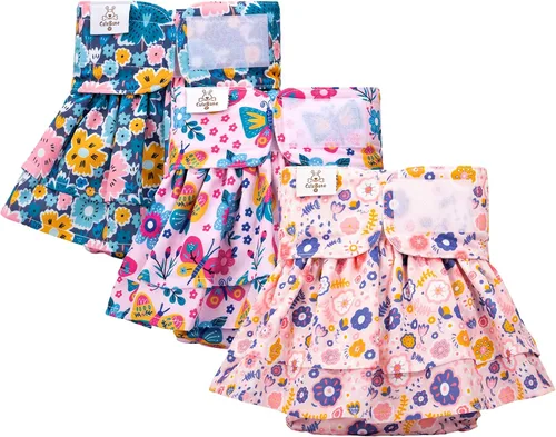 Miniatura 9 de CuteBone Pañales para perras con faldas, paquete de 3 vestidos reutilizables para cachorros, pantalones para el período de ciclo de calor QBD11M