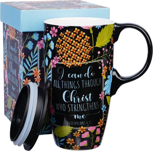 Miniatura 11 de Topadorn Taza de viaje de cerámica con tapa y asa para los amantes del café, tapa resistente a salpicaduras - Vaso para llevar para portavasos de En
