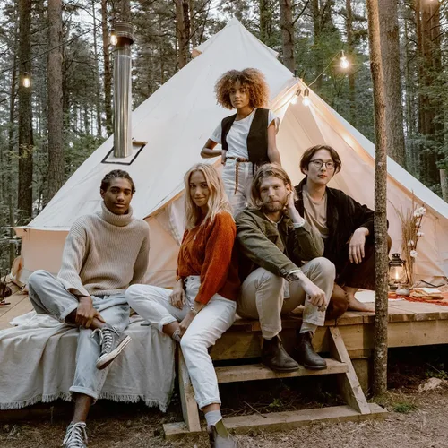Miniatura 7 de ShinHye Tienda de campaña de lona para yurtas, 4 estaciones, para camping, 100% algodón, tiendas de campaña glamping con gato de estufa, camping