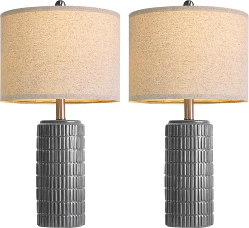 Miniatura 8 de PoKat Juego de 2 lámparas de mesa de cerámica gris oscuro de 23 pulgadas para sala de estar, lámparas de noche modernas para dormitorio, lámpara