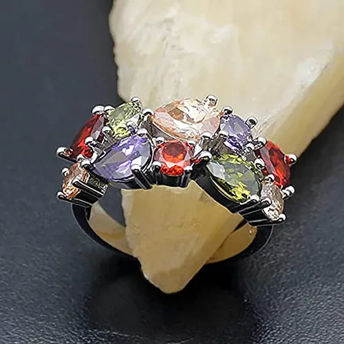 Miniatura 4 de QIXINWANG Anillo de piedras preciosas múltiples, morganita, granate, amatista, peridoto y promesa, anillo de fiesta de boda para niñas y mujeres