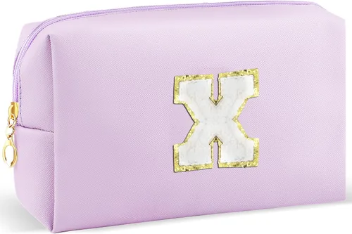 Miniatura 68 de URSKYTOUS Regalos para niñas, bolsa de maquillaje con inicial, bolsa de cosméticos personalizada con cremallera, bonita bolsa de aseo de viaje, Azul
