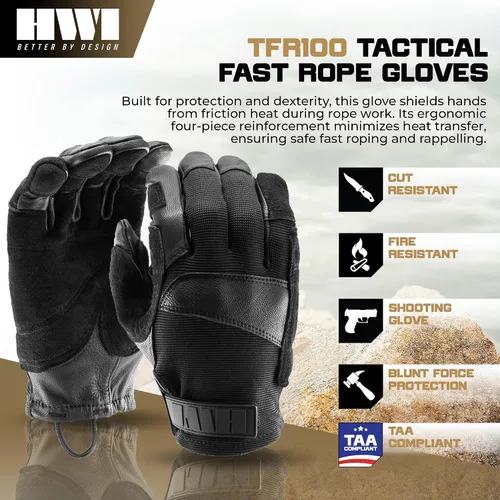 Miniatura 4 de HWI Gear TFR100 Guante táctico de cuerda rápida, cuero grueso de piel de cabra, destreza, aventura, deportes al aire libre, escalada, rapel
