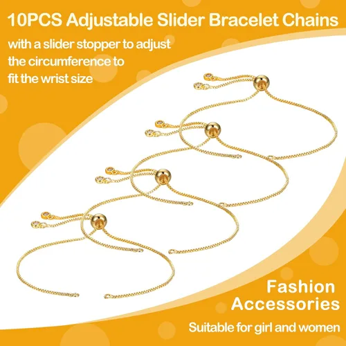 Miniatura 7 de Sureio 10 Piezas Pulseras Deslizantes Ajustables para Hacer Joyas Cadenas de Pulseras para Hacer Joyas DIY Accesorios Cadenas Extensoras con Dorado