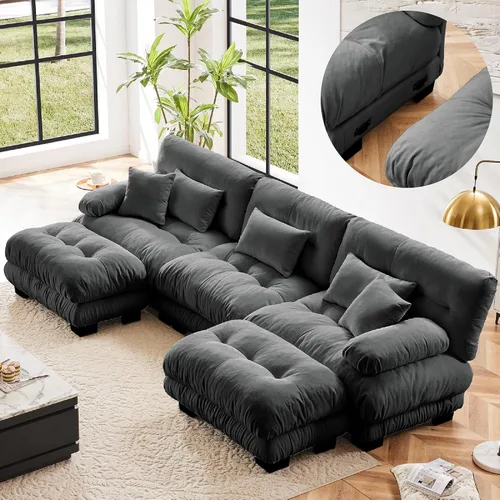 Miniatura 29 de KEIKI Sofá modular de 94 pulgadas con 4 almohadas, cómodo juego de sofá biplaza Cloud para sofá de asiento profundo suave y profundo, sofá biplaza