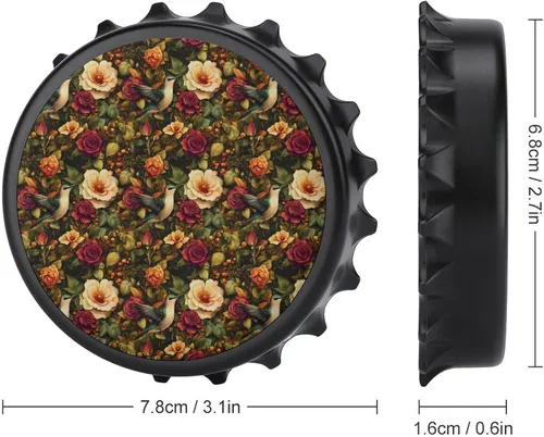 Miniatura 6 de Magnetic Beer Bottle Opener - Vintage Flowers Hummingbird Print Portable One Handed Small Magnetic Bottle Opener for Fridge with Bartender and