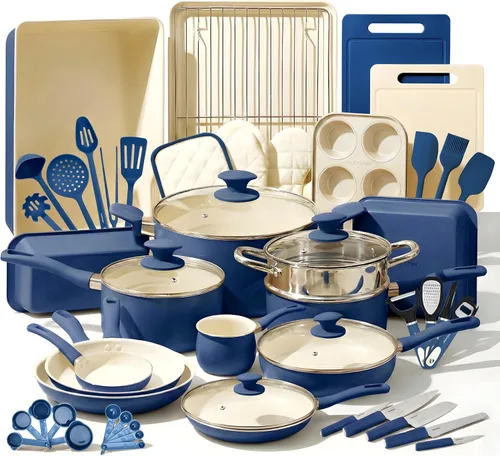 Miniatura 12 de NutriChef NCCW14SBR - Juego de utensilios de cocina antiadherentes de 14 piezas, ollas y sartenes de cocina resistentes a los arañazos con tapas