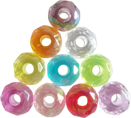 Miniatura 8 de Xeahung 100 cuentas de cristal acrílico, cuentas redondas agrietadas para hacer joyas, pulseras, cuentas espaciadoras de agujeros grandes