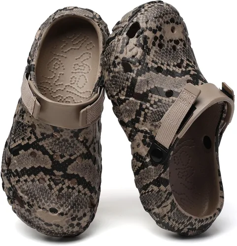 Miniatura 4 de SECHRITE Zuecos de jardín impermeables para hombre y mujer, estampado de serpiente, ligeros, antideslizantes, cómodos con correa ajustable