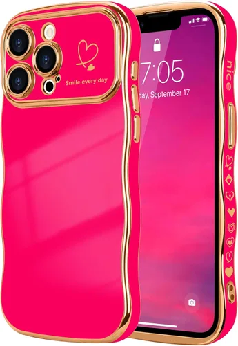 Miniatura 18 de LCHULLE Funda para iPhone 12 Pro para mujeres y niñas, lindo marco ondulado con forma rizada con patrón de corazón de amor, cubierta de protección