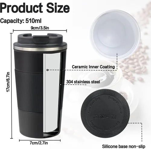 Miniatura 4 de Taza de 18 onzas con revestimiento de cerámica en el interior, taza de café aislada con tapa, taza de viaje para café a prueba de fugas, taza