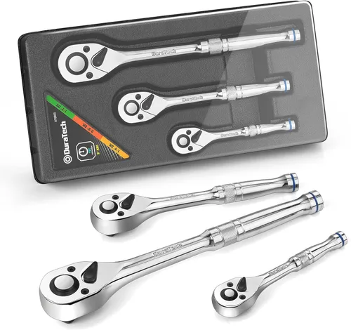 Miniatura 9 de DURATECH Juego de trinquete de 3 piezas, impulso de 1/4", 3/8", 1/2", 90 dientes, liberación rápida, mango de contorno diseñado para un mejor