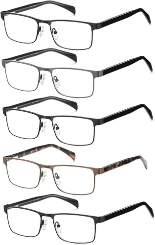 Miniatura 7 de EYECEDAR Paquete de 5 lentes de lectura con bloqueo de luz azul de alta calidad para hombre, medio marco de metal, bisagras de resorte, lectores