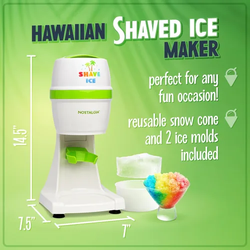 Miniatura 2 de Nostalgia Máquina de Granizados de Cono de Nieve Raspado Retro de Mesa - Incluye 1 Taza de Plástico Reutilizable y Moldes de Hielo, Blanco, Verde