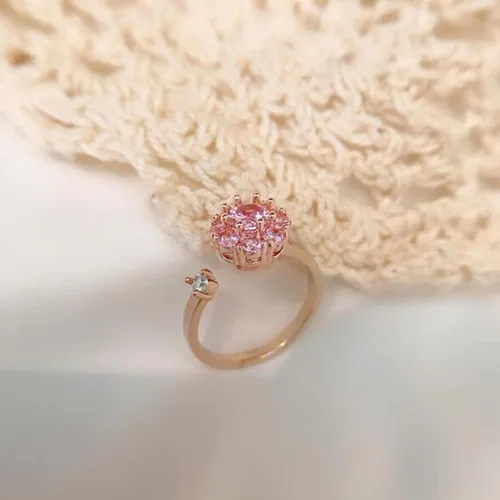 Miniatura 5 de iLH Clearance Good Luck Rings,Women Rotating Open Spinner Anxiety Ring Flower Adjustable Zircon Rings Wedding Jewelry Gift