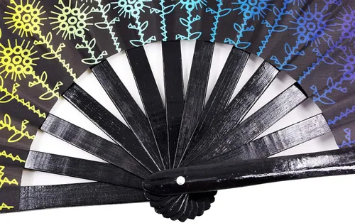 Miniatura 6 de Abanico grande plegable de mano para mujeres/hombres, ventiladores de mano chinease/japonés de bambú y tela de nailon, perfecto para refrescar