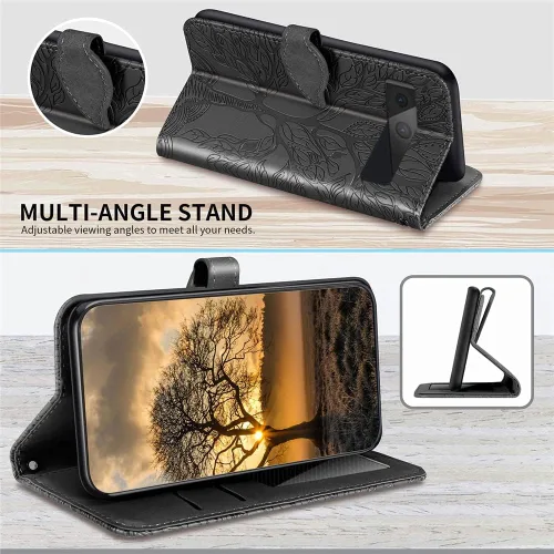 Miniatura 3 de Funda para Google Pixel 7 Pro, funda tipo cartera para Pixel 7 Pro 5G, piel sintética de alta calidad con diseño de árbol en relieve, función atril