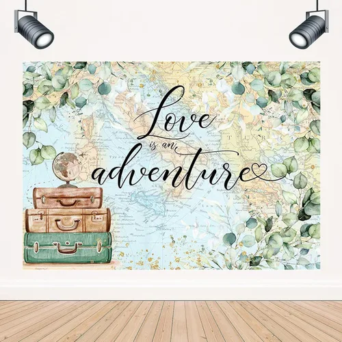 Miniatura 7 de Love is an Adventure telón de fondo para fotografía Let The Adventure Begin, fondo temático de viaje, baby shower, despedida de soltera, decoración