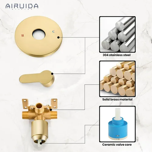 Miniatura 8 de Airuida Kit de Molduras de Válvula de Ducha Redonda de Función Única, Válvulas de Ducha de Montaje en Pared, Grifo de Latón, Válvula Rugosa de Baño