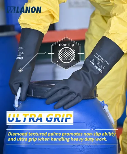 Miniatura 3 de LANON Guantes de goma resistentes a productos químicos, guantes de trabajo de seguridad reutilizables y resistentes, protección contra ácidos