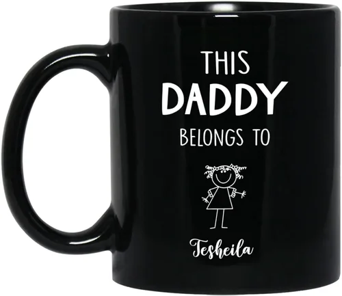 Taza de café con texto en inglés "This Daddy Belongs To Coffee Cup", regalo para el día del padre, Navidad, taza de café negra personalizada con
