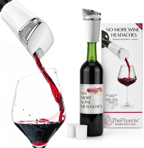 PureWine Phoenix - Boquilla aireadora de vino – Elimina histaminas y sulfitos mientras viertes, filtro purificador de vino rojo y blanco, ayuda a