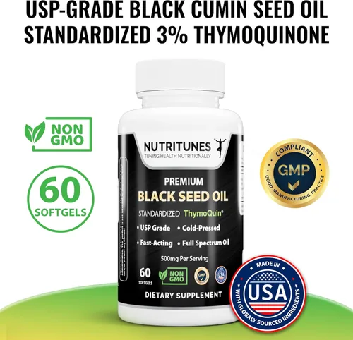 Miniatura 3 de Aceite de semilla negra 3% timoquinona estandarizado – Clínicamente estudiado, grado USP, prensado en frío Nigella Sativa ThymoQuin, sin OMG – 60