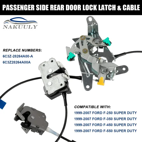 Miniatura 2 de Pestillo y Cable de Cerradura de Puerta Trasera del Lado del Conductor Izquierdo para Ford F250 F350 F450 F550 Super Duty 1999-2007, Ensamblaje
