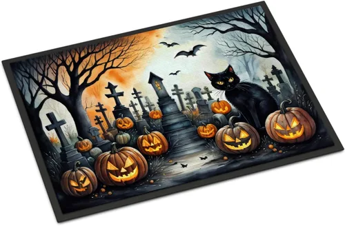 Miniatura 13 de Caroline's Treasures DAC2223MAT - Felpudo espeluznante de Halloween con gato negro de 18 x 27 pulgadas, tapete para puerta delantera
