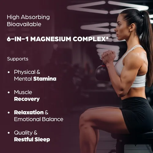 Miniatura 3 de Complejo completo de magnesio de 500 mg para mujeres y hombres 60 cápsulas Suplemento Mag 6 en 1 con zinc Calidad del sueño y salud muscular