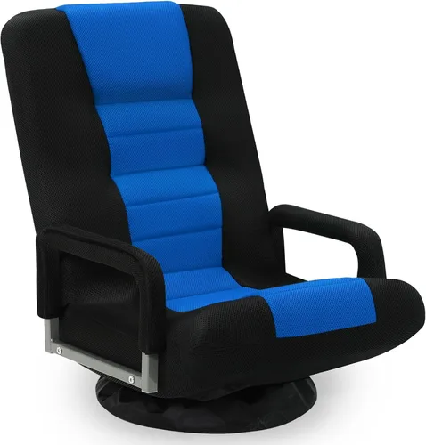 Miniatura 10 de Silla de juegos giratoria de piso con reposabrazos, sofá reclinable plegable de video con 6 posiciones ajustables, respaldo acolchado y cojín, sofá
