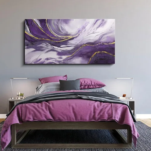 Miniatura 5 de yiijeah Arte de pared grande para sala de estar, lienzo para sala de estar, lienzo abstracto morado y dorado, decoración de pared de marco moderno