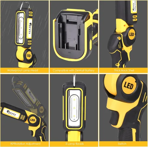 Miniatura 4 de OTYTY Luz de trabajo LED inalámbrica, compatible con batería DeWalt 20V Max, linterna recargable de 30W 2000LM, luz de inundación portátil, cabezal
