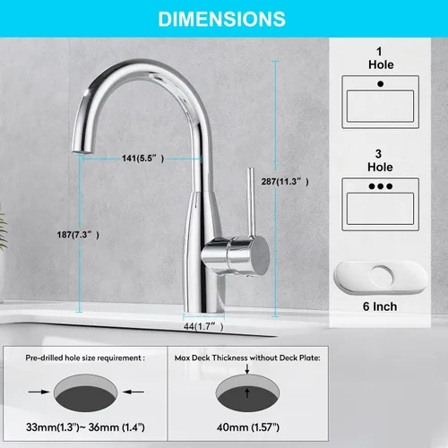 Miniatura 7 de CREA Grifo de Fregadero de Bar Grifos de Baño Mango de Un Solo Orificio Cromado con Placa de Cubierta Preparación Húmeda Utilitario Grifo Pequeño
