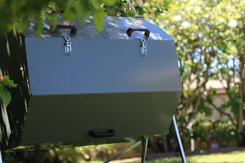Miniatura 7 de Jora Composter JK 270 - Vaso de compostaje de doble cámara para exteriores, 70 galones, construcción de acero galvanizado