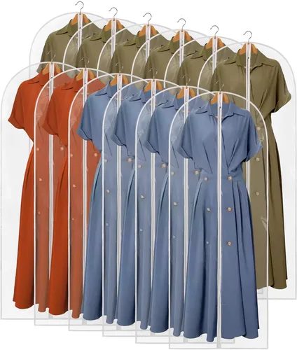 Miniatura 8 de Bolsas de ropa transparentes de 40" para colgar ropa, 12 paquetes de bolsas de traje para almacenamiento de clóset, bolsas de traje impermeables