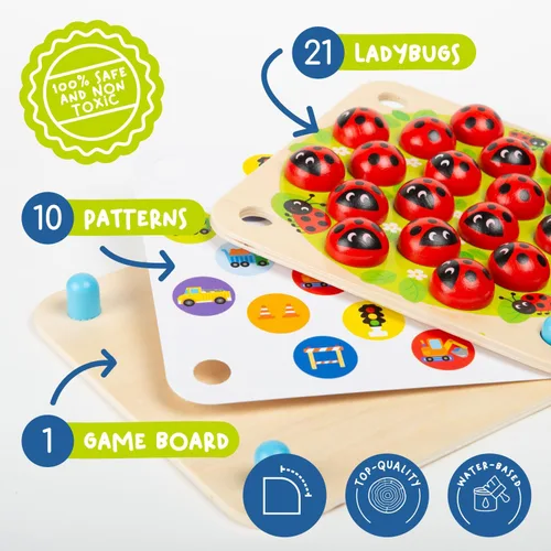 Miniatura 5 de Nene Toys Juego de Memoria del Jardín de la Mariquita – Juegos de Emparejar de Madera para Niños Pequeños de 3-5 – Juguete de Viaje para Niños