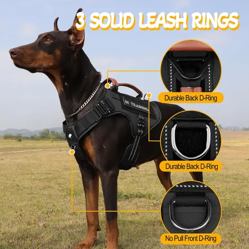 Miniatura 3 de Arnés táctico para perro, chaleco de servicio con hebillas de metal, chaleco reflectante sin tirones para perros medianos y grandes, chaleco con asa