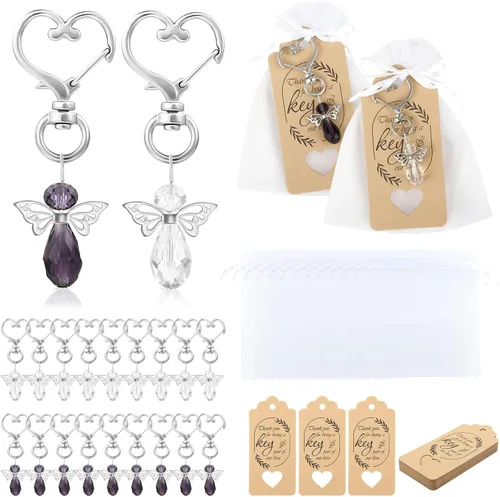 GWHOLE 20 juegos de llaveros de ángel con bolsas de regalo de organza y etiquetas de agradecimiento para regalos de regreso de invitados, regalos